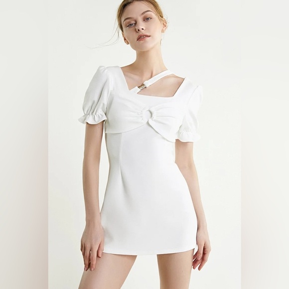 J.ING White Mini Dress with Bow - Picture 2 of 10